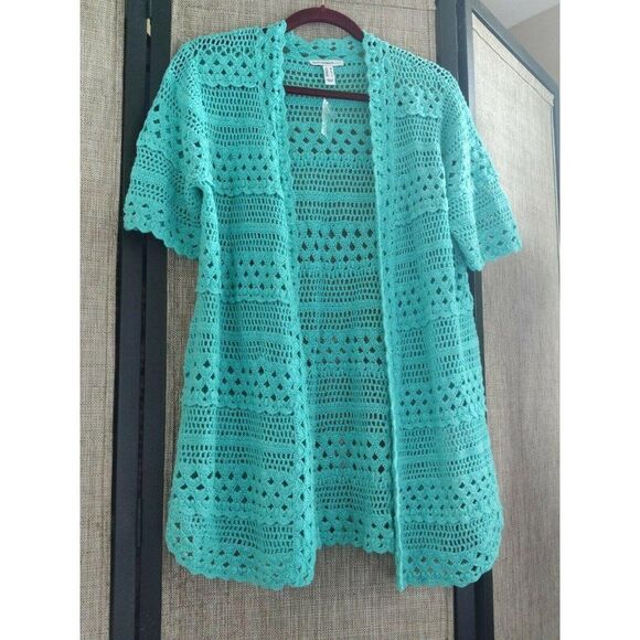 Isaac Mizrahi Live!‎ Womens Green Knit Short Sleeve Cardigan Sweater Sz M - Picture 1 of 8